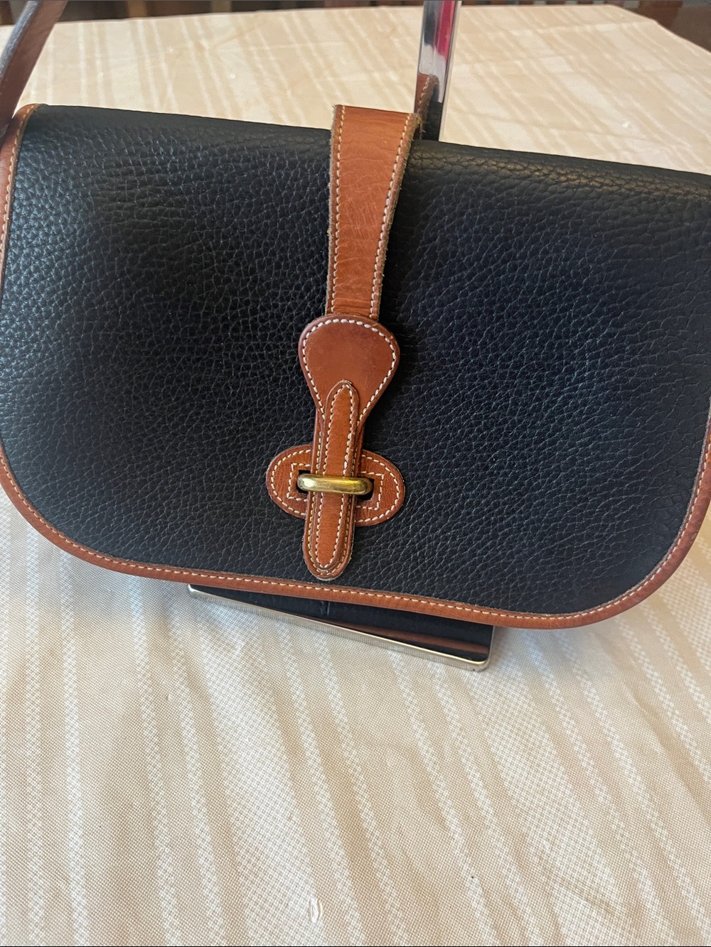 Dooney & Bourke Black Crossbody with Tan Leather Trim. - Picture 2 of 11